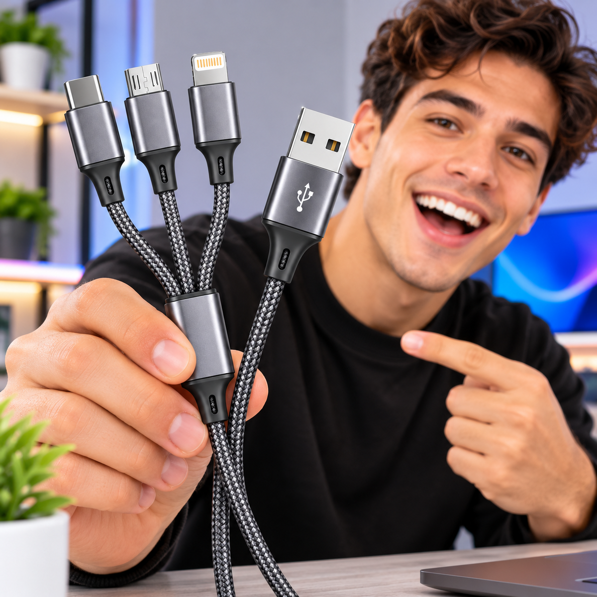 Cable micro usb + Iphone + type c